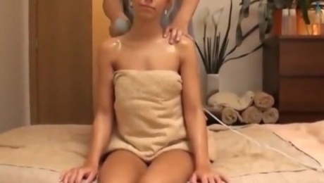 blonde married tourist gets oil massage in japanese parlor