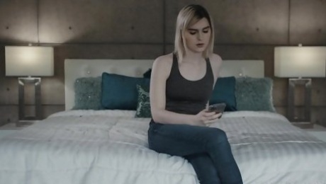 Horny blonde shemale slut Ella Hollywood craves for a big dick