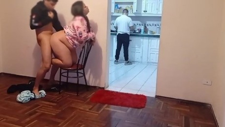 Cheating wife fucks her lover right behind husband's back