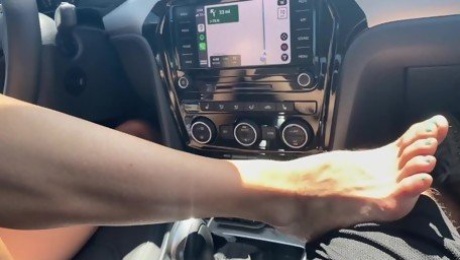 POV MILF foot tease and Handjob while driving